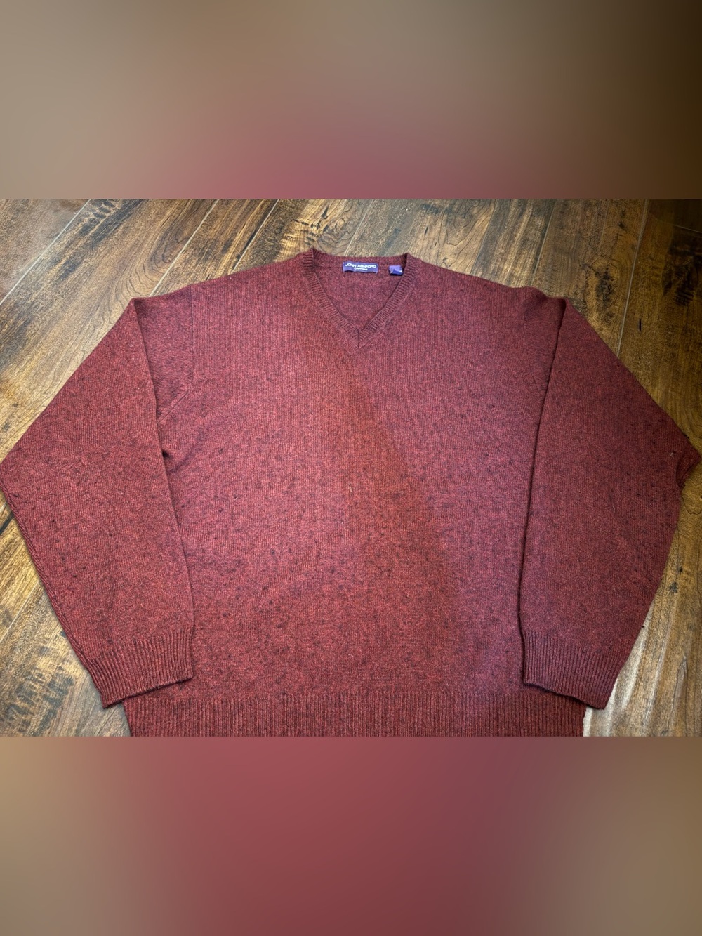 John Ashford 100% Cashmere Sweater Mens Large Burgundy Red V-Neck Pullover